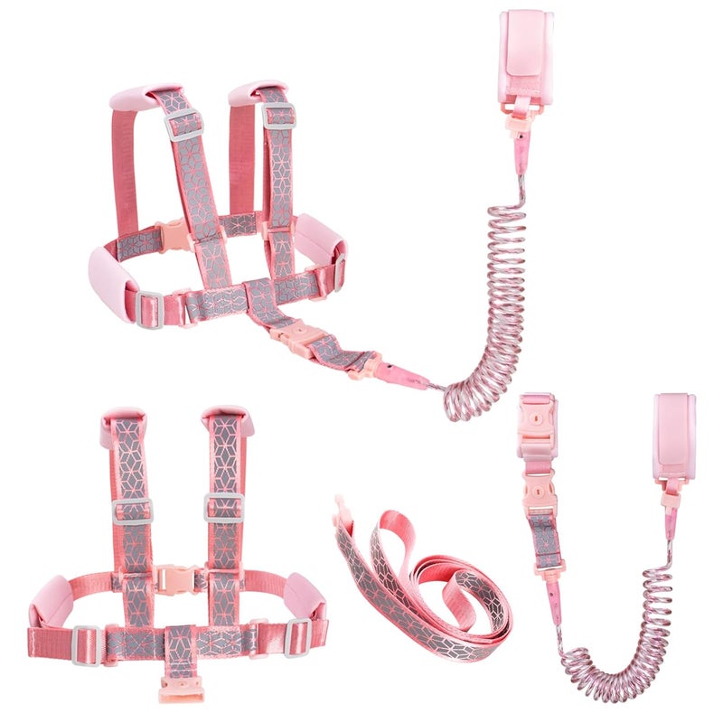 bearcouple Toddler Leash Harness Backpack 4-in-1, Anti Lost Wrist Link & Safety Strap for Kids Boys Girls, Reflective Adjustable Baby Walking Belt for Park Zoo Travel, Child Cute Reins (Pink) - Image 1